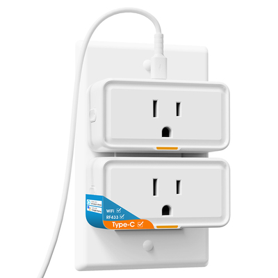 سوکت هوشمند Tuya با نظارت بر برق، WiFi و پلاگین RF433, اتصال نوع C, برنامه و کنترل صوتی, سازگار با الکسا و Google Home