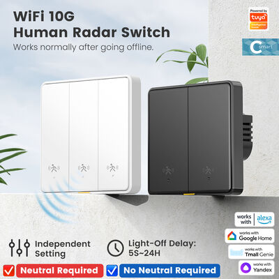 Tuya WiFi سوئیچ حسگر حرکت رادار انسانی 10G هوشمند EU سوئیچ چراغ دیواری بدون نول کنترل از راه دور APP تایمر صوتی هشدار برای خانه هوشمند