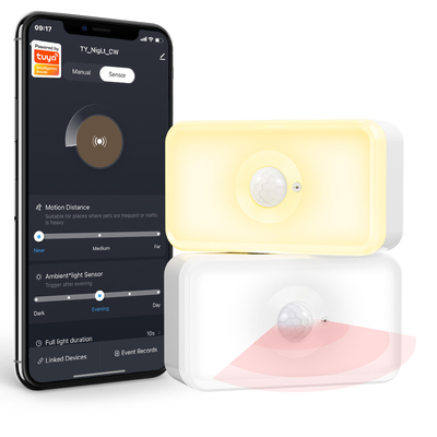 قیمت خوب حسگر حرکت تویا LED PIR WiFi حسگر حرکت بدن انسان گرم سفید دو رنگ نوع c حسگر نور شب آنلاین