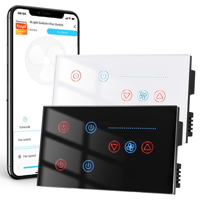 قیمت خوب Tuya WiFi Smart Light 4 gang Switch کنترل سرعت فن سقف تایمر مانیتور قدرت صوتی پشتیبانی الکسا گوگل Home Tmall Genie 100-240V آنلاین