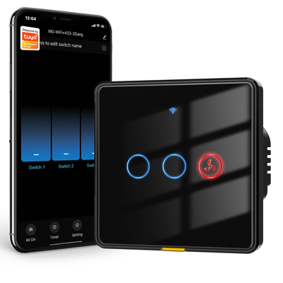قیمت خوب Tuya Smart WiFi RF433 تایمر سوئیچ برای فن و لامپ آویز بدون نیاز به سیم خنثی، سوئیچ دیواری کنترل صوتی آنلاین